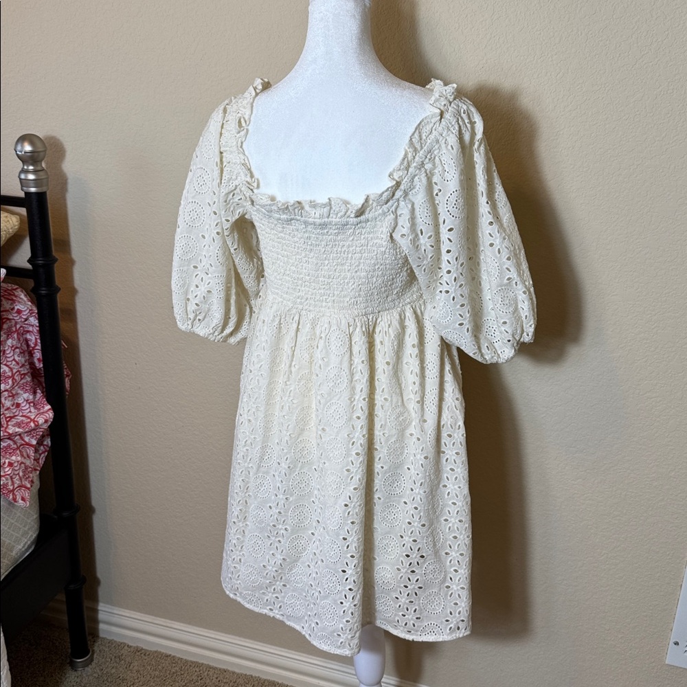 Cleobella Ivory Eyelet Smocked Top Dress Organic Cotton Bridal,Graduation Size L - Picture 4 of 9